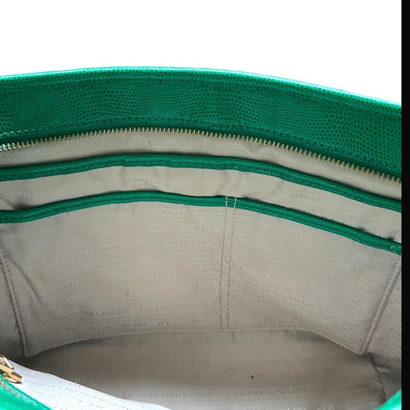 Ralph Lauren Green Textured Leather Zip Satchel 13x9x4.5” - Picture 15 of 15